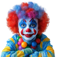 Colorful clown with vibrant makeup and playful expression poses against a clean background png