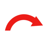 Red curved arrow pointing right against a white background for clear directional guidance png