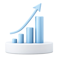 Growth chart showing upward trend with blue bars and arrow on circular base png