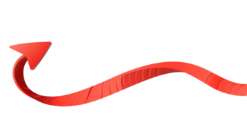 Red arrow indicating upward movement in a flowing wave design isolated on a white background png