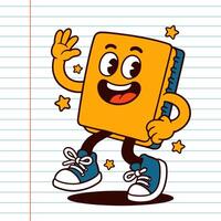 Vintage retro School Notebook Mascot, cartoon character. vector