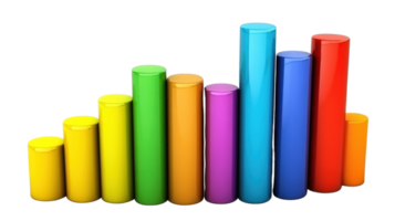 Colorful cylindrical bars represent data growth in a visually appealing way on a white background png