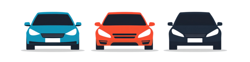 Three isolated cars in various colors showcasing modern design and style for automotive enthusiasts png