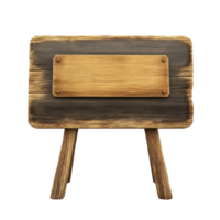 Wooden stand with blank sign ready for customization display in a rustic setting png