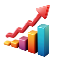 Growing upward trend shown with colorful bars and an arrow indicating progress in data analysis png