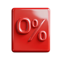 Red 0 percent discount symbol with glossy finish displayed on a white background png