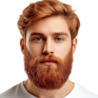 Young man with red beard and styled hair posing against a plain background png