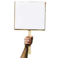 Blank sign held by a hand, ready for messages during a protest or event png