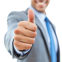 Person showing thumbs up gesture in a business suit against an isolated background png