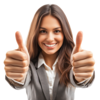 Woman in business attire giving thumbs up gesture with a bright smile and isolated background png