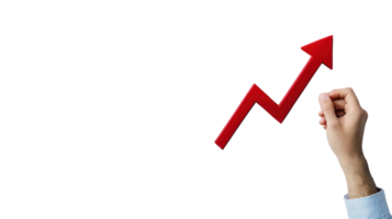 Hand holding a red arrow representing growth and progress against a plain background png