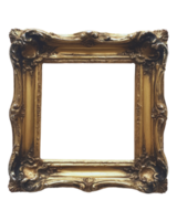 Decorative golden picture frame with intricate details isolated on white background for showcasing art png