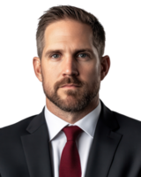 Professional man in formal suit with beard and neutral expression, isolated against white background png