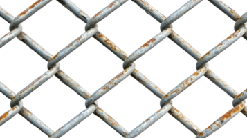 Rusty chain link fence isolated on white background showcasing industrial texture and pattern png