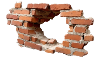 Exposed brick wall with a large hole revealing the interior structure of a building png