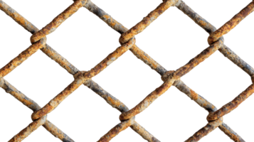 Rusty metal chain link fence with a weathered texture isolated on a white background png