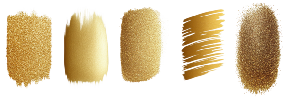 Various textures and shades of gold paint in an isolated format suitable for design projects png