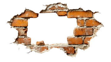 Broken brick wall with cracked edges revealing empty space behind bricks png