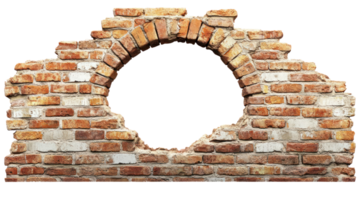 Vintage brick wall with an archbroken section, providing a rustic and textured background png