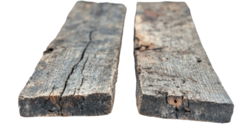 Two weathered wooden planks isolated on a white background showcasing texture and natural imperfections png