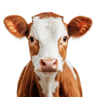 Cute calf with brown and white markings looking directly at the viewer in an isolated setting png