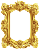 Elegant golden ornate frame with intricate details for displaying art or photographs png
