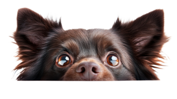 Curious dog peeking over a surface with expressive eyes and large ears png