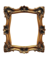 Ornate gold picture frame isolated on white background for decorative and artistic displays png