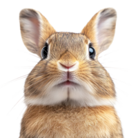 Close up view of a curious rabbit with big eyes against a plain white background png