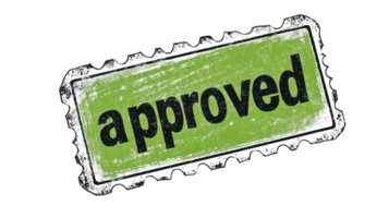 Stamp showing approval in green with a distressed look, often used for confirming documents and tasks png