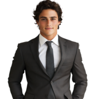 Confident young man in a formal suit standing with a slight smile against a plain background png