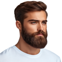 Detailed portrait of a man with a well groomed beard and stylish hairstyle against a plain background png