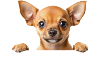 Cute Chihuahua puppy with big eyes looking up from a low vantage point png