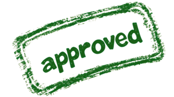Green approved stamp isolated on a white background, indicating validation or acceptance of a document png