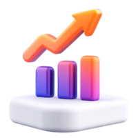 Colorful 3D graph displaying upward trend with three bars and an arrow showing growth png