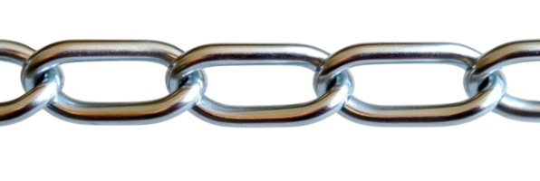 Metal chain link isolated on white background highlighting its glossy finish and structure png
