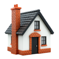 Charming small house model with detailed brickwork and chimney in isolated design png