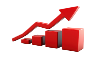 Red upward trend with rising blocks representing growth in business performance and market analysis png