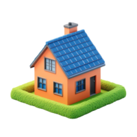 Colorful house with a blue roof and green grass in a sunny environment with a clear sky png