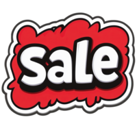 Bright red sale sign designed with bold lettering and a playful background, attracting attention to promotions png