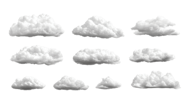 Weiß flauschige Wolken vereinbart worden im verschiedene Formen isoliert auf ein sauber Hintergrund geeignet zum Hintergründe und Designs png