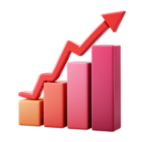 Increasing bar graph showing upward trend with red arrow on isolated background png
