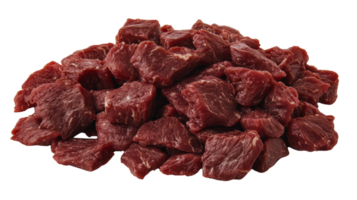 High quality raw beef chunks ready for cooking or meal preparation in a kitchen setting png