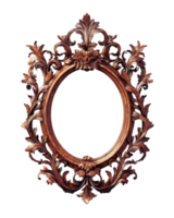 Ornate wooden frame with intricate detailing and floral designs for artwork presentation png