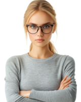 Young woman wearing glasses with a serious expression against a plain background png