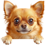 Cute chihuahua with big eyes looking over a surface in an isolated setting png