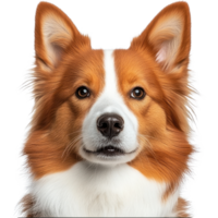 Clever and friendly dog with fluffy fur posing for a captivating portrait in a bright setting png