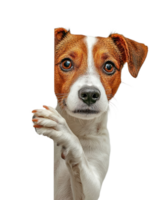 Curious dog peeking around a corner, expressing playful innocence in a bright setting png