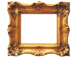 Ornate golden frame designed for showcasing art in a stylish interior setting without any artwork inside png