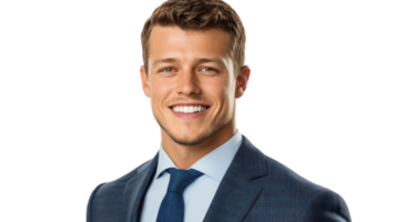 Professional businessman with a confident smile in a suit set against a plain background png